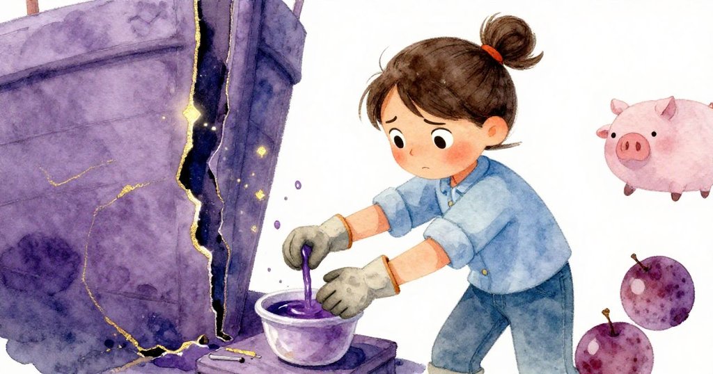 Suki站在發光裂縫旁深思,認真混合新舊油漆,表情堅定展現出決斷與創新的勇氣。