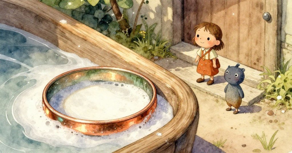 薩奇專注手持銅環，銅環上綠銹與彩光交織，展現精緻魔法細節與期待情感。