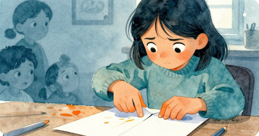 Eve專注摺紙，瞬間紙張折痕清脆響起，指尖動作細膩，面部堅定映出創造瞬間的緊張與期待。