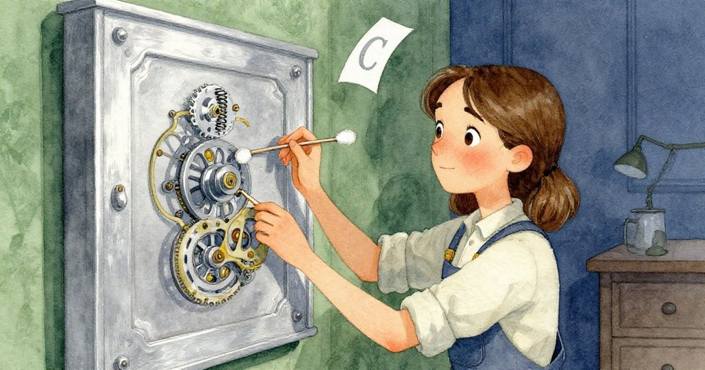 回到工房後，Greta用棉籤穩住精細彈簧，高音如驚鳥在室內飄揚，展現平靜解決與結局溫柔情感。