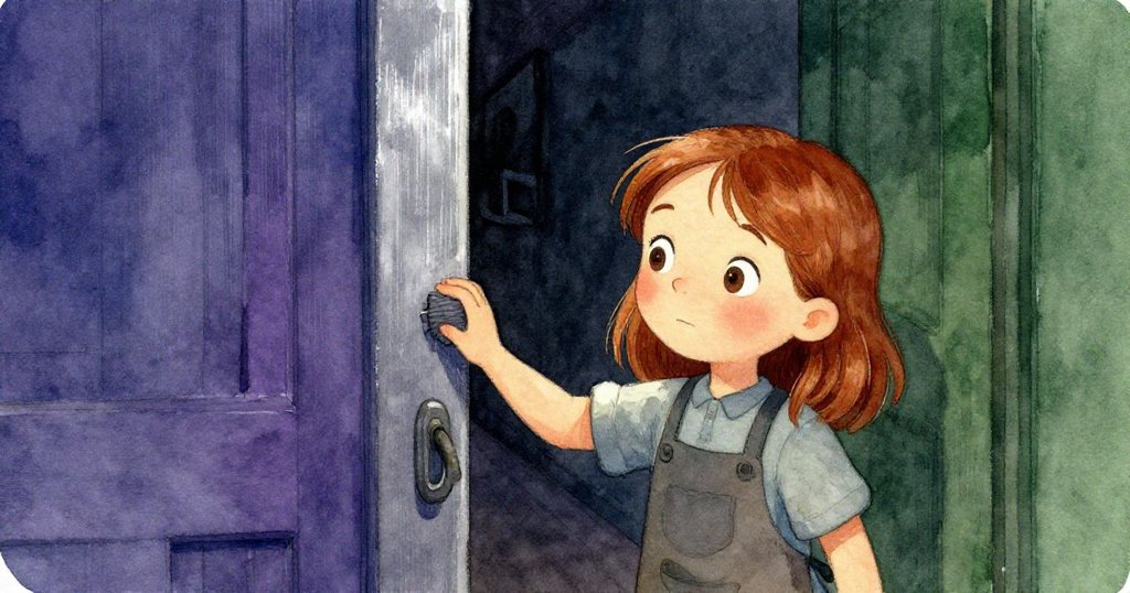 Delia離開時輕撫門框,感受暖與冷交錯質感,細膩觸感展現工坊秘密與詩意情懷。