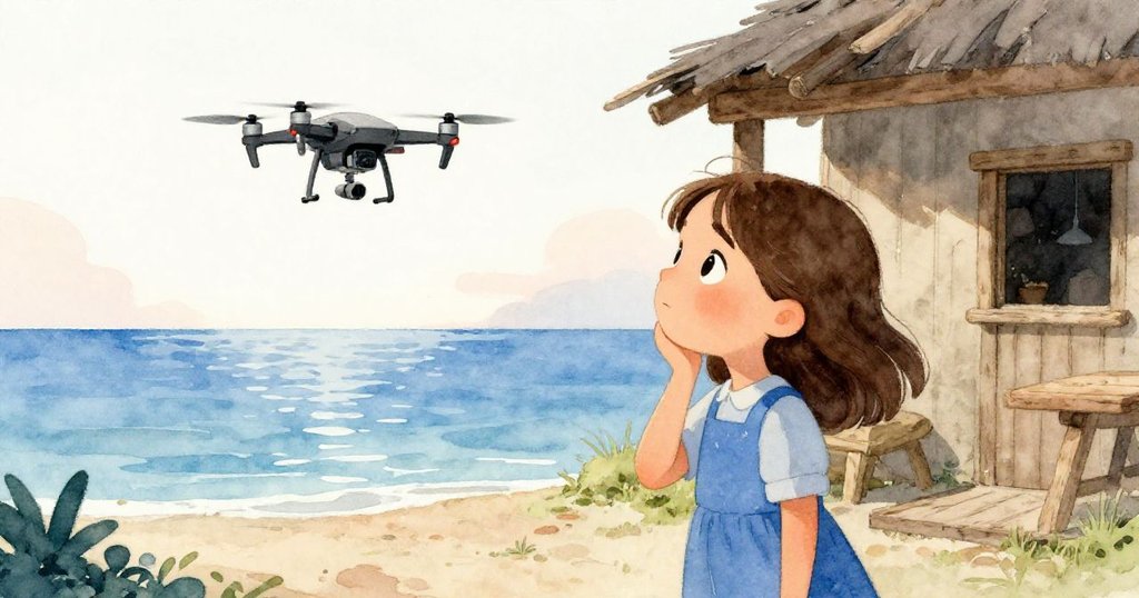 Nina靜靜目送飛行器歸航，站在微光庇護所前，神情沉思，展現冒險結束後的平和與希望。