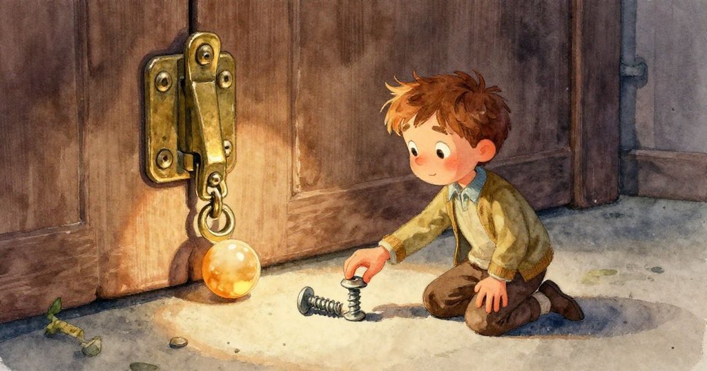 格倫專注地用手指夾住扁頭螺絲,手部細節清晰呈現,螺絲上沾有油跡,暗房背景柔和。