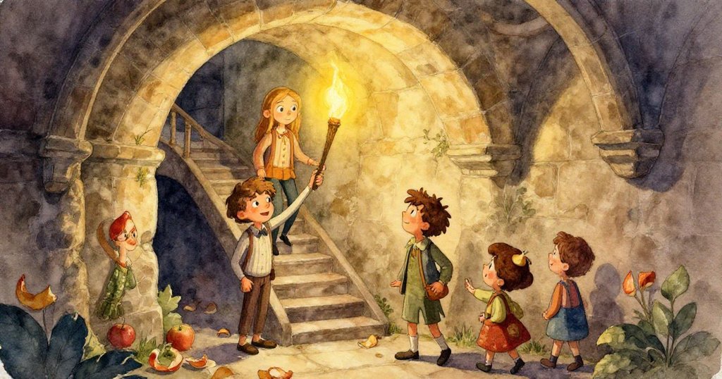 Jude和Sam的靴子輕踏潮濕石板上，每步都充滿謹慎，水珠點綴石面，呈現神秘探險氛圍。