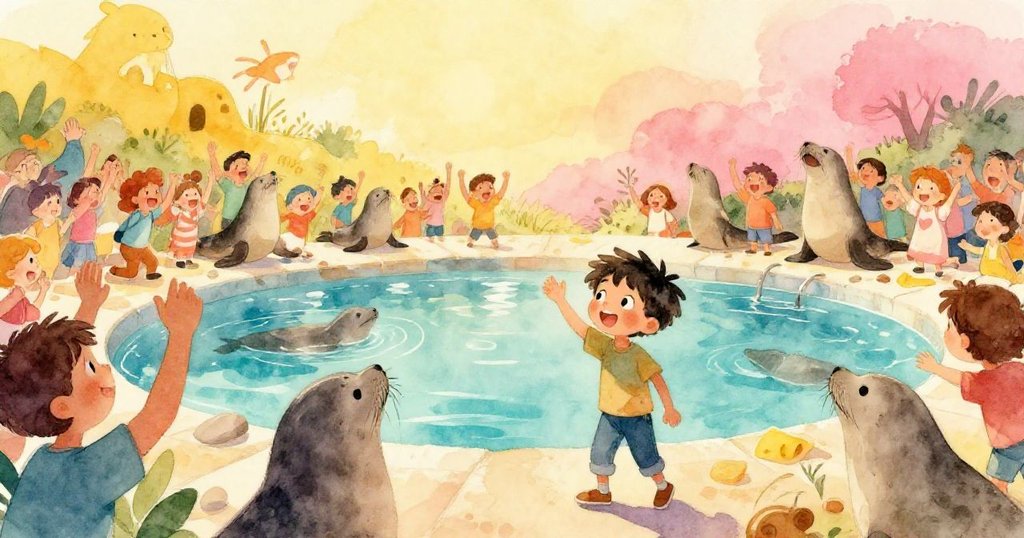 鼓聲引領人群向海豹池聚集，大家臉上洋溢著喜悅與熱情，現場充滿歡樂與期待氣氛。