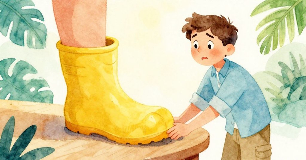 Kent細看桌子橡膠腳，觸摸失重的不尋常感，表情專注並略帶疑惑，細節清晰呈現。