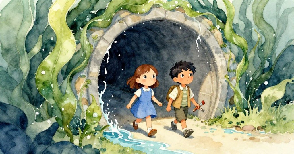 克拉拉與瑞德滿足微笑著走出觀察隧道，水流重現池邊生命，溫馨離別中帶著驚奇回憶