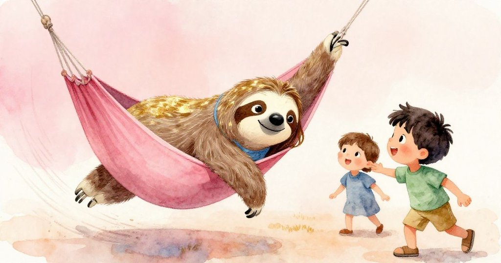 孔雀鳴叫驚起樹懶緩爬吊床，露薇與艾米爾目不轉睛，柔和光影中展現緩慢且神聖的時刻