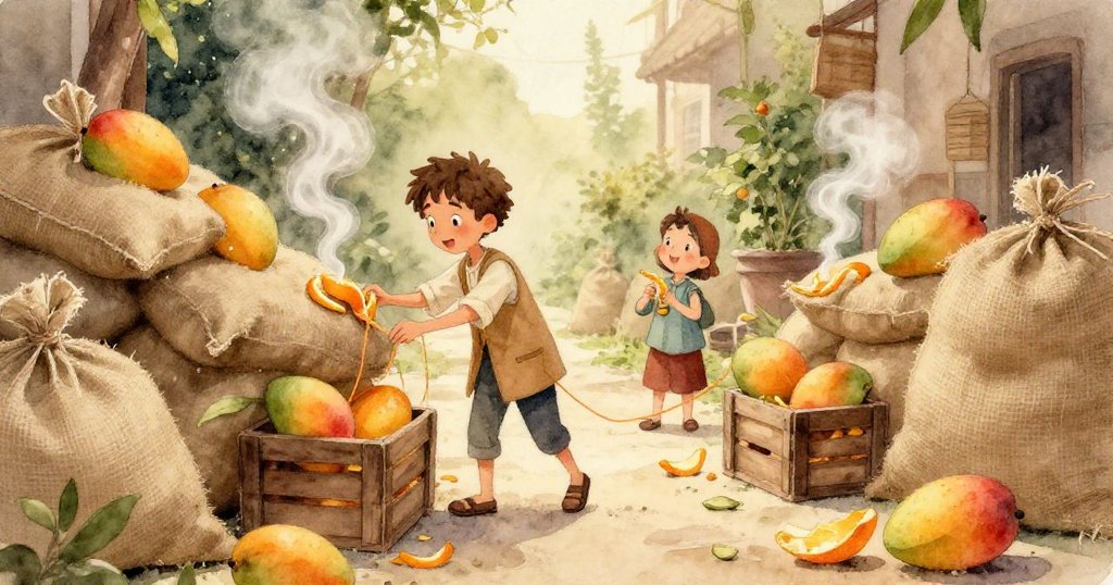 胡果的小手正穩穩握住木勺，特寫呈現堅果瓶上樹脂與塵埃的細膩紋理，充滿細節。