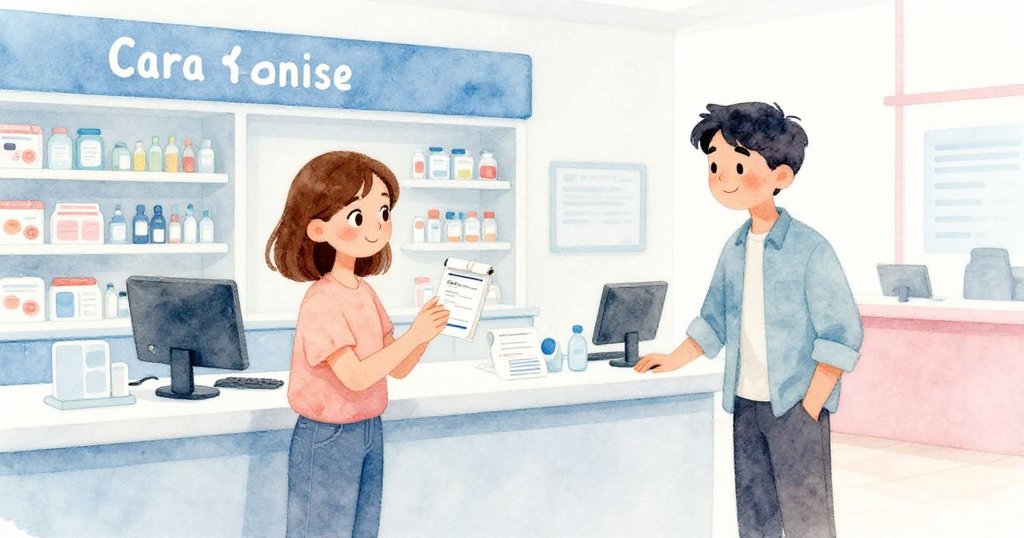 克拉拉取下處方藥袋,與喬爾共享滿意微笑,現代藥局櫃台上溫暖光線映襯結尾,充滿平靜與解決感。