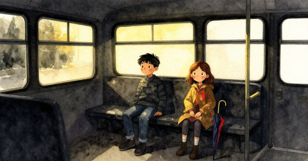 車廂內溫暖燈光映襯下,托羅與蒂婭安心入座,門緩緩關閉,傳達暴風雨後的寧靜與安心感。