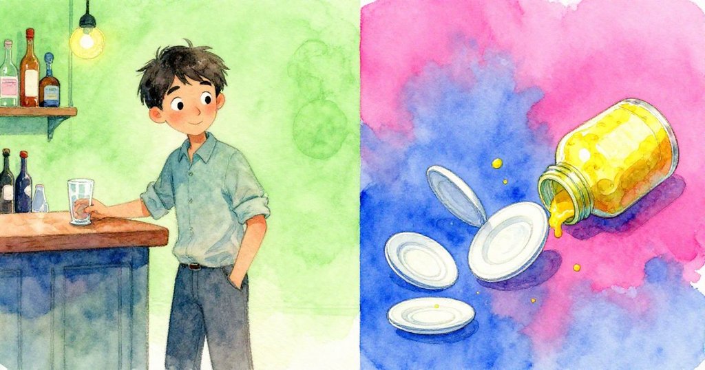 Kane在左側拿取玻璃杯，右側碟子滑落引起芥末罐傾倒，畫面分割展現動態場景