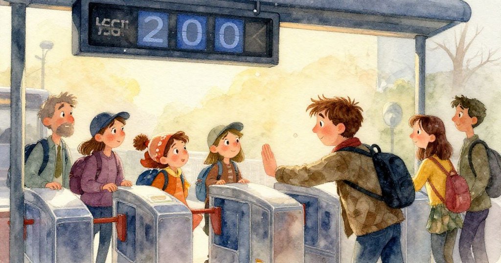 公交月台上流動水珠在瓷磚間閃耀,金屬長椅旁形成水跡,都市細節展露詩意與清新氣息。