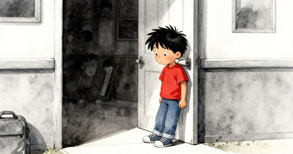 最終鈴響後戴爾倚靠門柱休息，臉上露出放心與平靜，室內充滿轉變痕跡及留存飄帶，情緒溫馨。