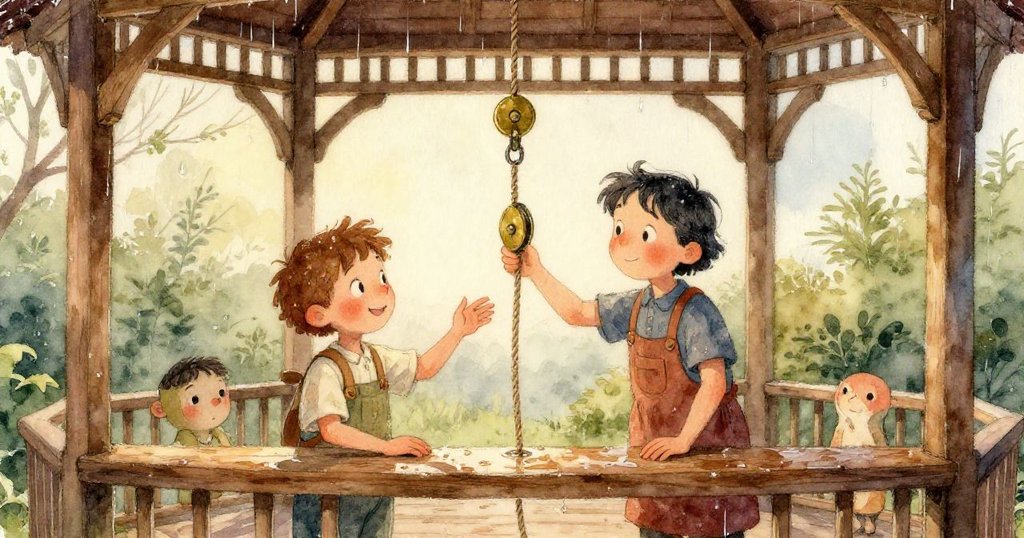 格蘭特視角中,注視著草稿本上飛濺的水滴與突然驚起的藍鳥,情感驚訝,背景為雨後涼亭長椅。