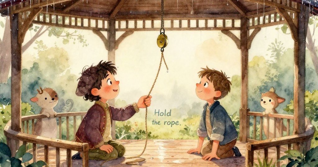 戶外石徑上微風吹動著碎石和鵝卵石向池畔移動,場景展現自然過渡與變化,充滿靜謐與動態。