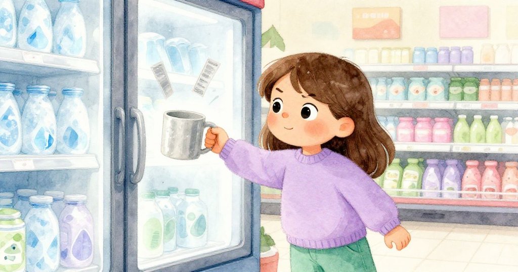 Flora 在冰凍區前神情焦急，調整卡住的陶瓷杯並用力關上冰箱門，票券隨風飄舞，緊張氛圍頓生。