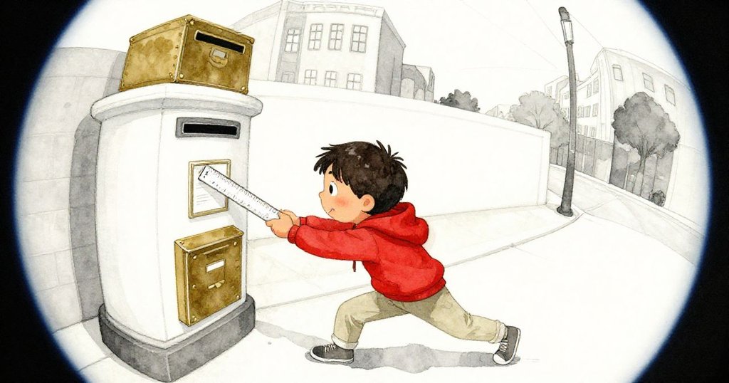 Kai 用彎曲視角快速出手,拿著塑料尺試圖撬起藏在金屬盒後的信封,動作緊繃充滿緊張氣氛。