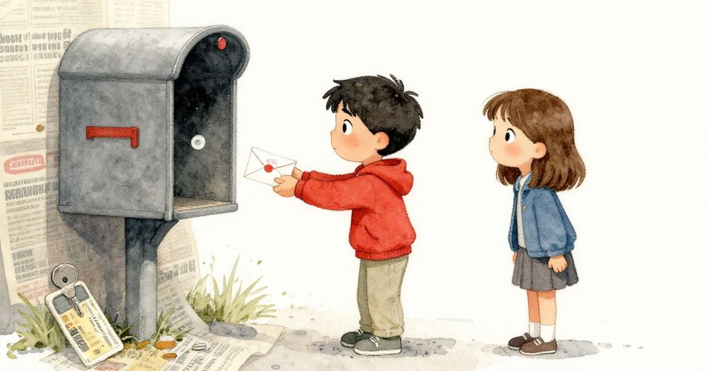 Kai 與 Cora 互動中,Kai遞上收回的信封,地上散落著老鑰匙卡和紙夾,畫面溫暖中帶著續篇的神秘感。