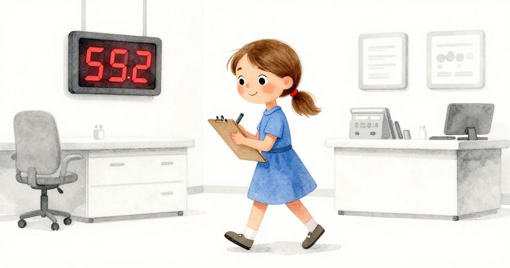 數位顯示屏上閃現第五十二號，格麗塔果斷前進，穩定夾著板子並簽名，臉上滿是堅定與專注，現場充滿現代感。