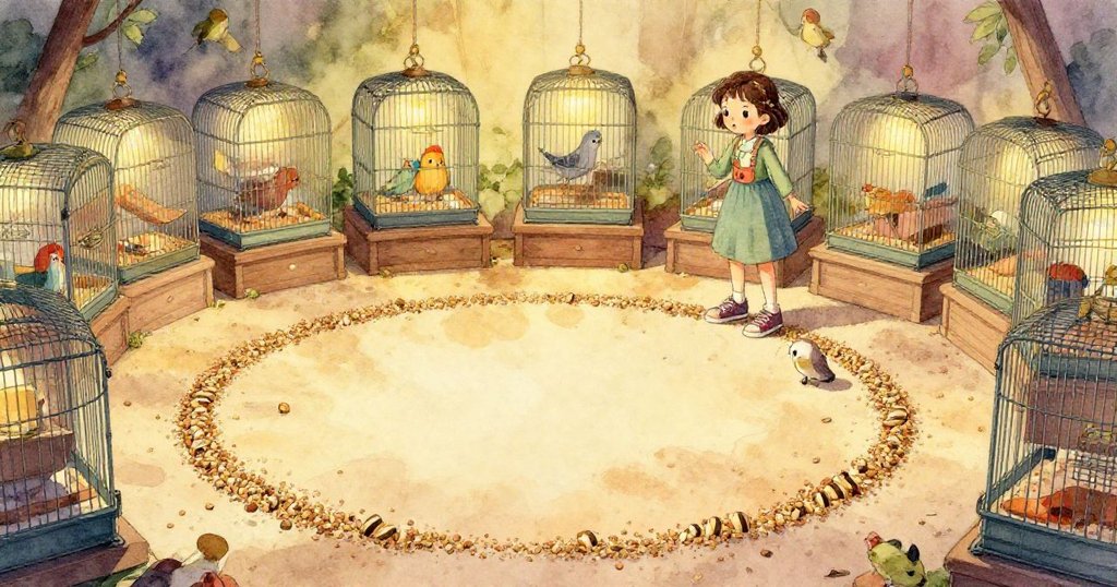 Nora用手輕觸籠下形成半圓的飼料痕跡，細膩調整食物杯，神情專注且溫柔。