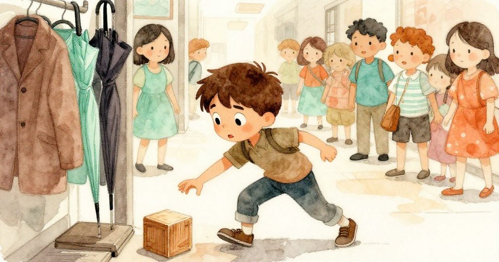 奧斯卡穿越熱鬧走廊,從外套下勇取第三方塊,環境中充滿人群與忙碌氣氛,他神情堅定。