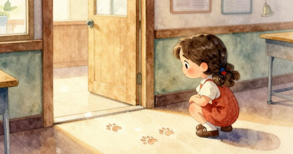 Nora的小手正輕柔提起一個箱子，箱身上窄光線閃爍，室內塵埃隨光飛舞，充滿專注與奇妙感。