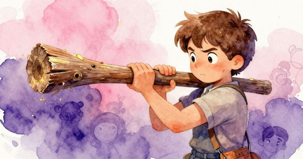 Quinn雙手緊握沉重木條,臉上既決心又緊張,特寫展示他努力拼搏的瞬間,故事逐步進入高潮。