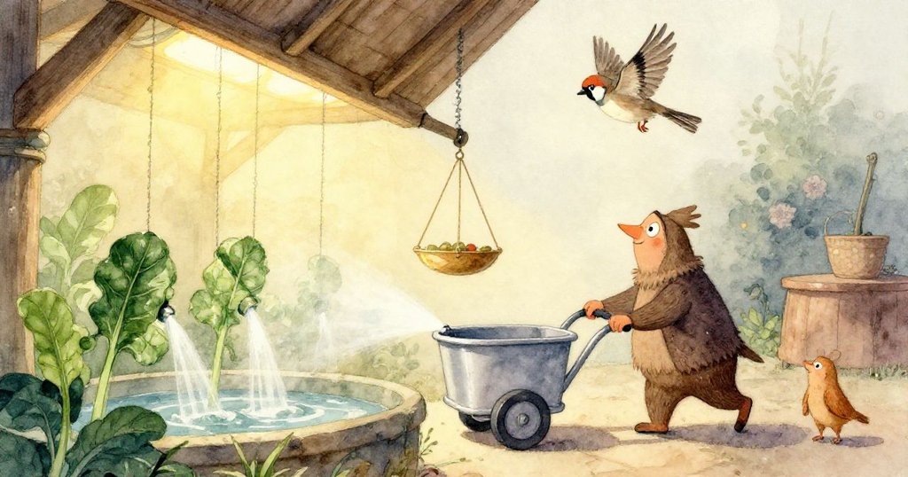 在柔和燈光下,閃亮的桃子堆代表著豐盈與流逝的時光,充滿神秘且溫暖的象徵意義。