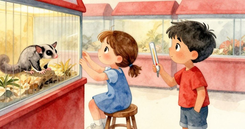 Dina與Hugo在水族館共同動作，Dina將凳子往前移瞄準高籠中沉睡的飛狐，Hugo調整溫度計，默契點頭