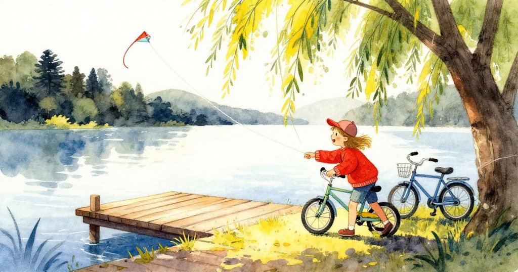 Bea急忙扶助被藤線纏繞的騎手，夏日湖邊柳蔭茂盛，意外瞬間中流露出關心與果斷。