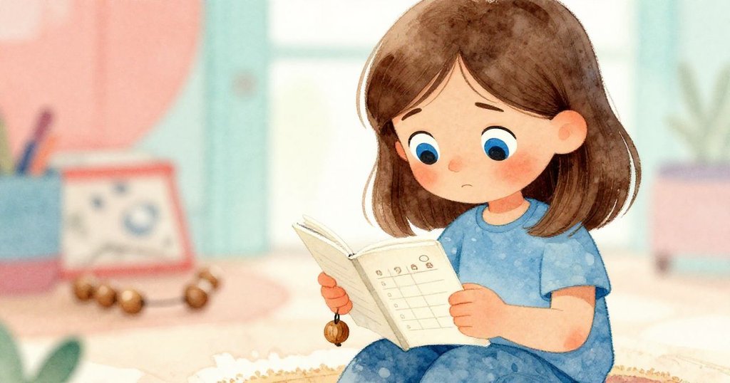 薩拉專注睜大雙眼細看時刻表，計數海龜鰭動，透露期待與決心，背景隱約呈現藍光隧道。