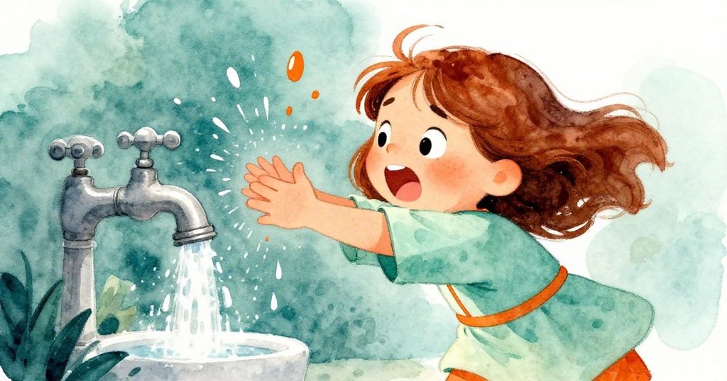 Ruby 快速調整動作面對突然橫飛的水花，神情驚訝而堅定，動態畫面展現緊湊情節。