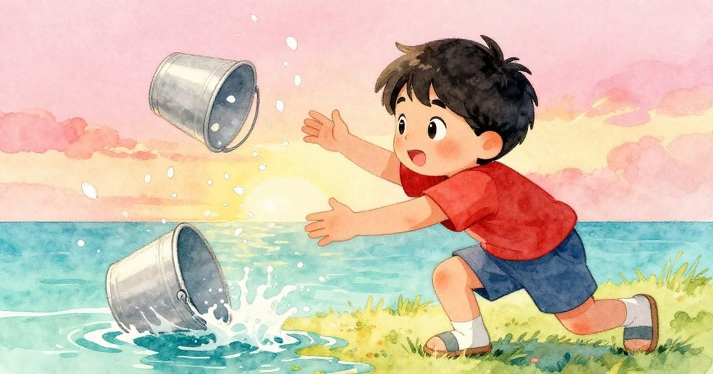 Reed迅速蹲下搶救飛散的花瓣，水花四溅，展現出他臨危不亂及解決問題的決心。