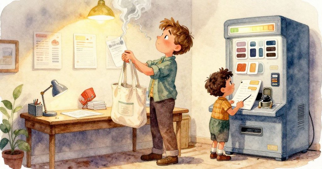 室內隱蔽處,旋轉玩具自椅下滑行,硬幣四散,幼童好奇觀望,老人驚慌之中散開硬幣,場景活潑。