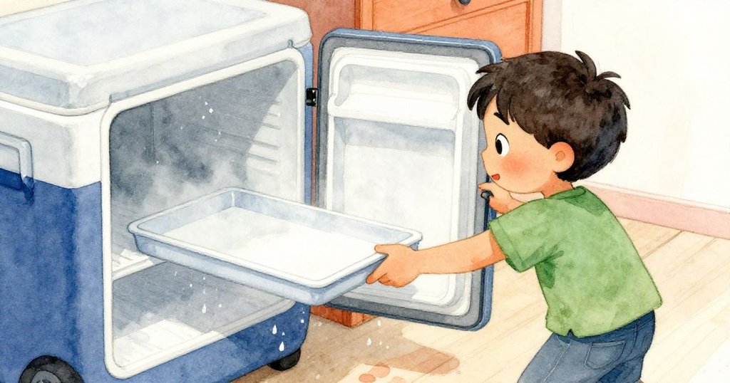 Owen小心打開冷藏室門，挪動托盤，腳步堅定中蒸氣和柔和燈光營造出專注工作氛圍。