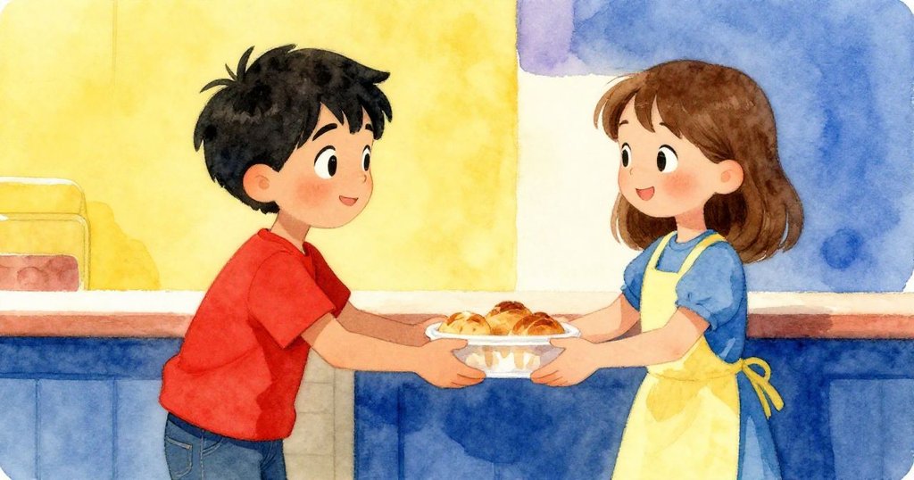 Finn與Fern在櫃台交換微笑與糕點,清晰展現解決難題後的溫馨瞬間,情節從高潮到結局完美收尾