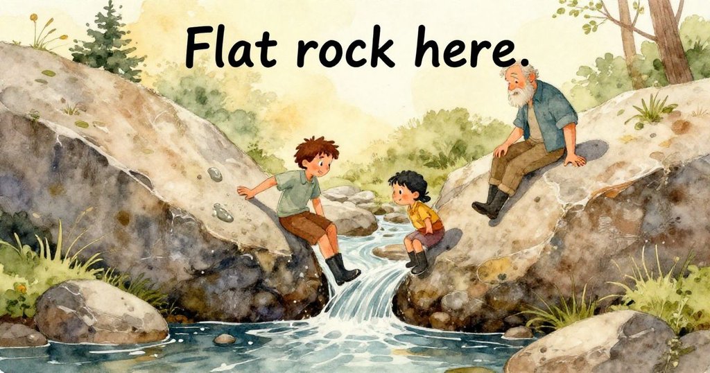 盧克專注地用手抓住濕潤的頁岩，水珠閃爍在手指上，細膩展現探索中專注與用心的情感。