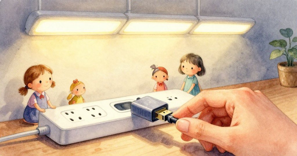 皮婭伸出手指細看光滑HDMI轉接器上的塑膠脊線，電纜細節清晰呈現，充滿專注與柔美質感。