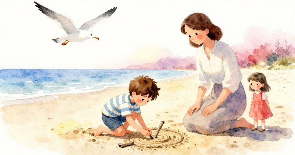 在最後時刻，Grant提著漂流木修補沙紋，一隻海鷗高飛投下影子，Vera與Mom靜靜注視著這感人結局