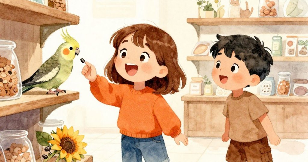 茲拉與萬斯臉上滿是喜悅，在供應區與一隻銅綠鸚鵡的互動中，共同慶祝意外發現，氛圍歡樂明亮。