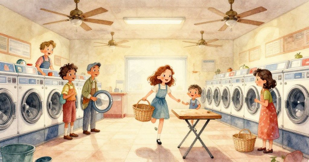 濕衣料和瓷磚上的水滴細緻呈現,特寫展示水紋與布料質感,表現家庭日常中的細膩美感。