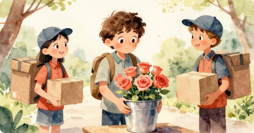 捲繞的絲帶不規則滾動撥動紙巾和翻譯器，營造出奇幻幾何感，物品互動交織展現故事高潮。