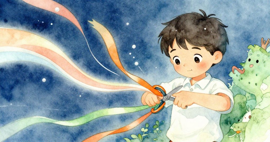 肯特動作迅速剪橙綠絲帶,動感軌跡展現流動美感,專注面容與現場花藝背景交相輝映。