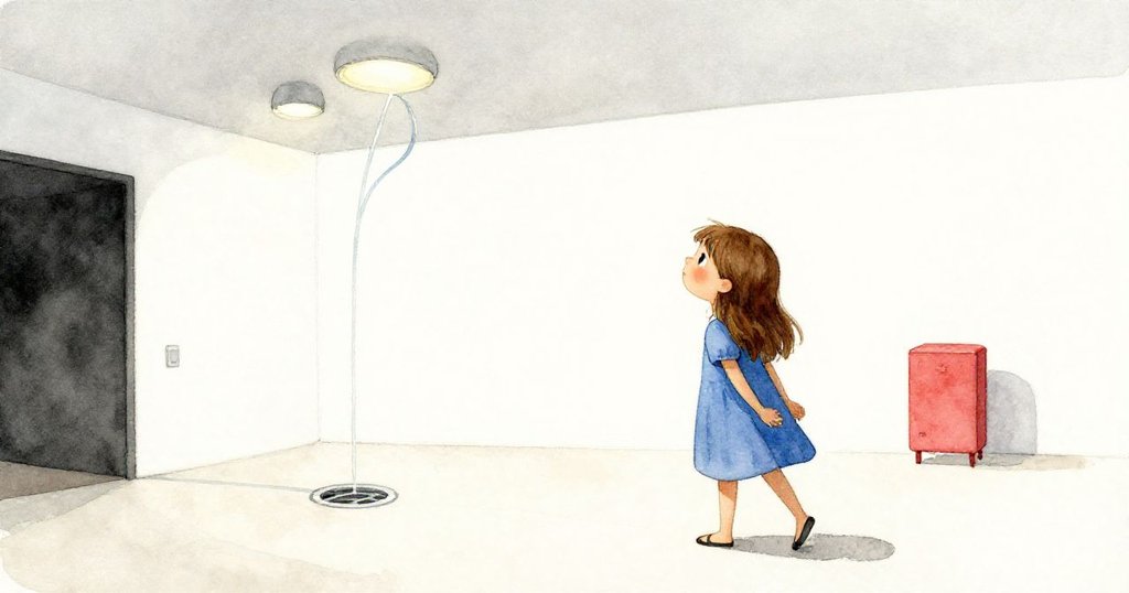 羅莎後退觀察最後一絲水滴彎曲前往地漏,燈光映射中展現出她內心的猶豫與決斷。