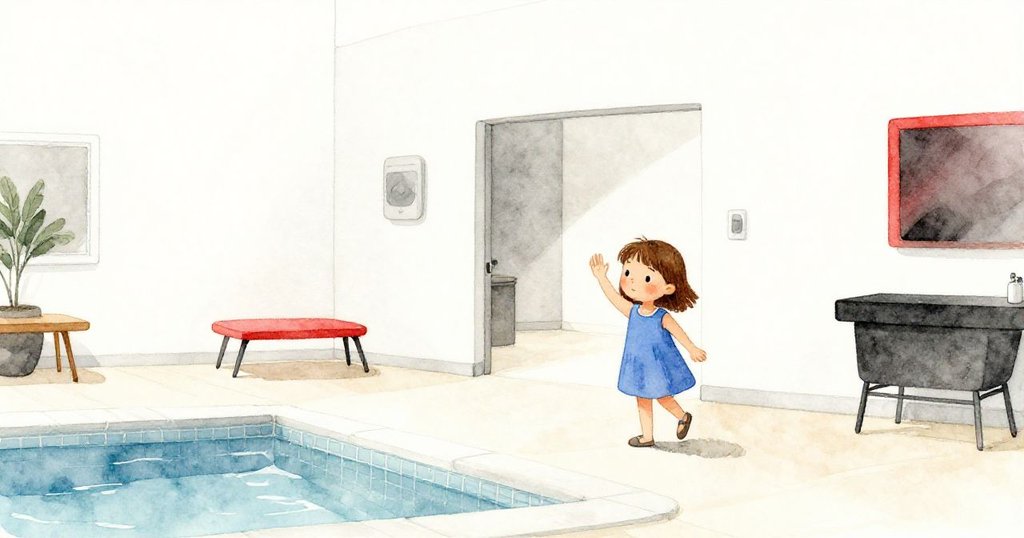 場面恢復平靜後,羅莎微笑揮手告別觸感池房,室內光線溫暖且環境整潔,呈現結束與再見的情懷。