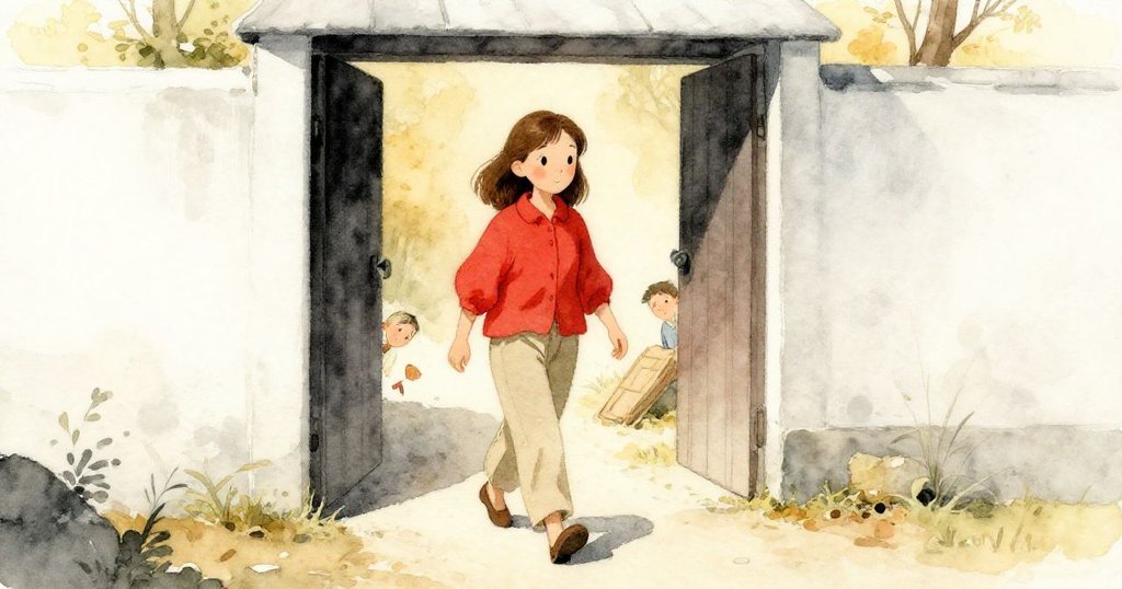 奧莉芙帶著溫柔回憶的色調走向敞開的動物區，柔和金光覆蓋場景，混合過去與現在情感。