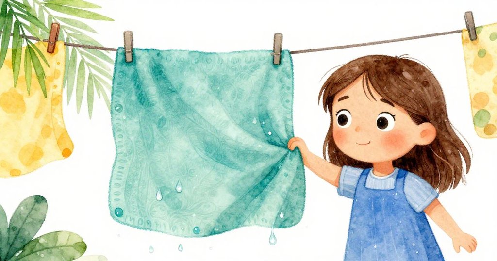 關鍵時刻濕毯緩緩覆過晾衣綫，娜娜伸手扶助，水珠凝結出清冷霧氣，神情專注而堅定。