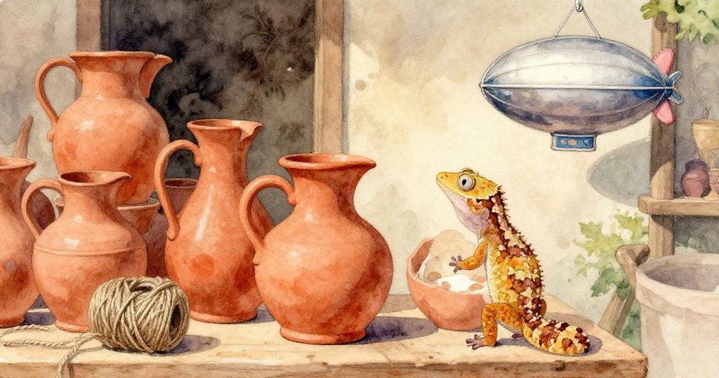 June小心伸手觸碰放在高板上的銅邊杯,細緻的黏土碎片閃耀光澤,背景透出溫暖柔光,情緒專注。