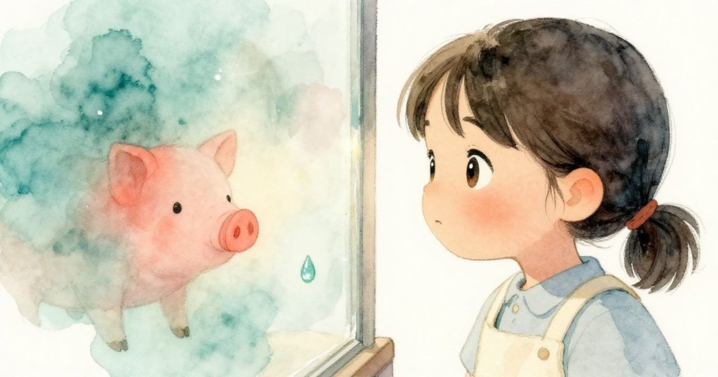 蘇姬靠近玻璃板凝望倒影,色彩斑斕與一顆懸浮畫滴營造出神秘魔幻的藝術瞬間,臉上流露驚奇